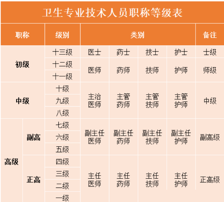 医务人员十三级职称级别详尽一览表
